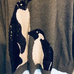 Long sleeve grey penguin sequin sweater